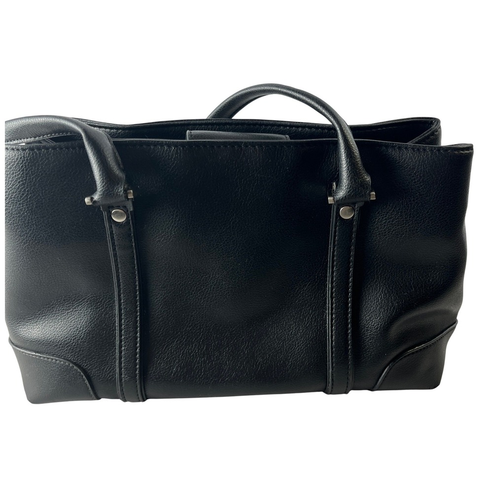 Liz Claiborne Black Pebbled Faux Leather Work‎ Tote Shoulder Bag - Picture 12 of 14